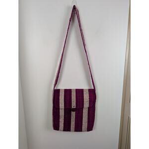 Purple And Cream Woven Tote Bag Hippie Boho Purse Crossbody Stripes Magenta